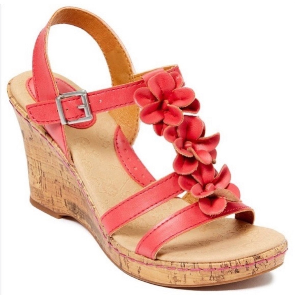 b.o.c. Coral Floral Evita Wedge Sandals Size 9 Women’s
